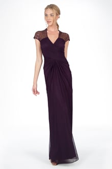 Draped Mesh Sequin Gown in Poppy