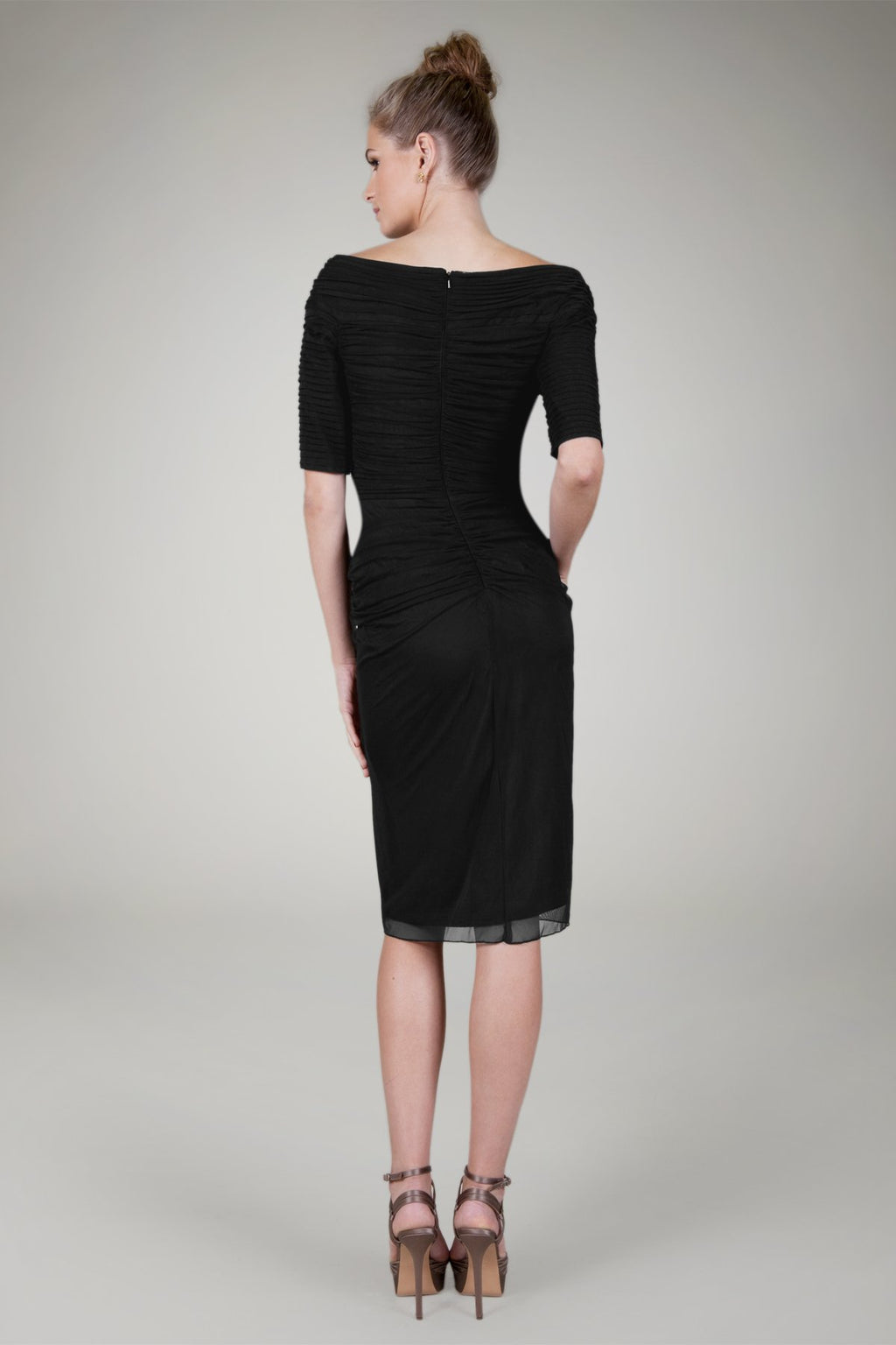 Draped Mesh Cocktail Dress in Black