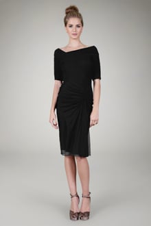 Draped Mesh Cocktail Dress in Black