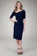 Draped Mesh Cocktail Dress in Navy