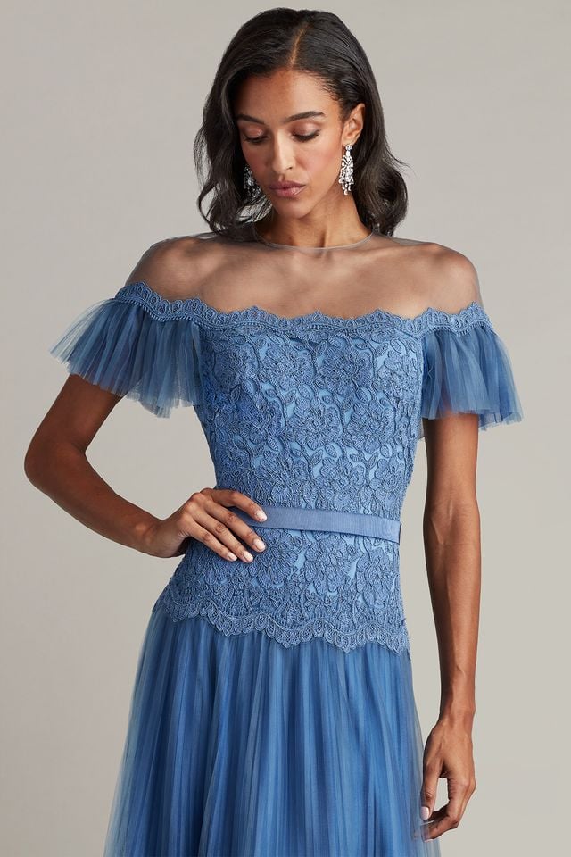 Elise Embroidered Pleated Tulle Midi Dress