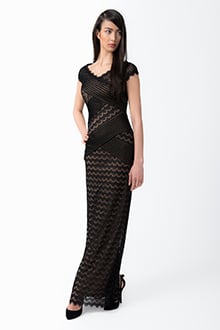 Lace and Mesh Medley Gown in Black / Nude