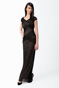 Lace and Mesh Medley Gown in Black / Nude