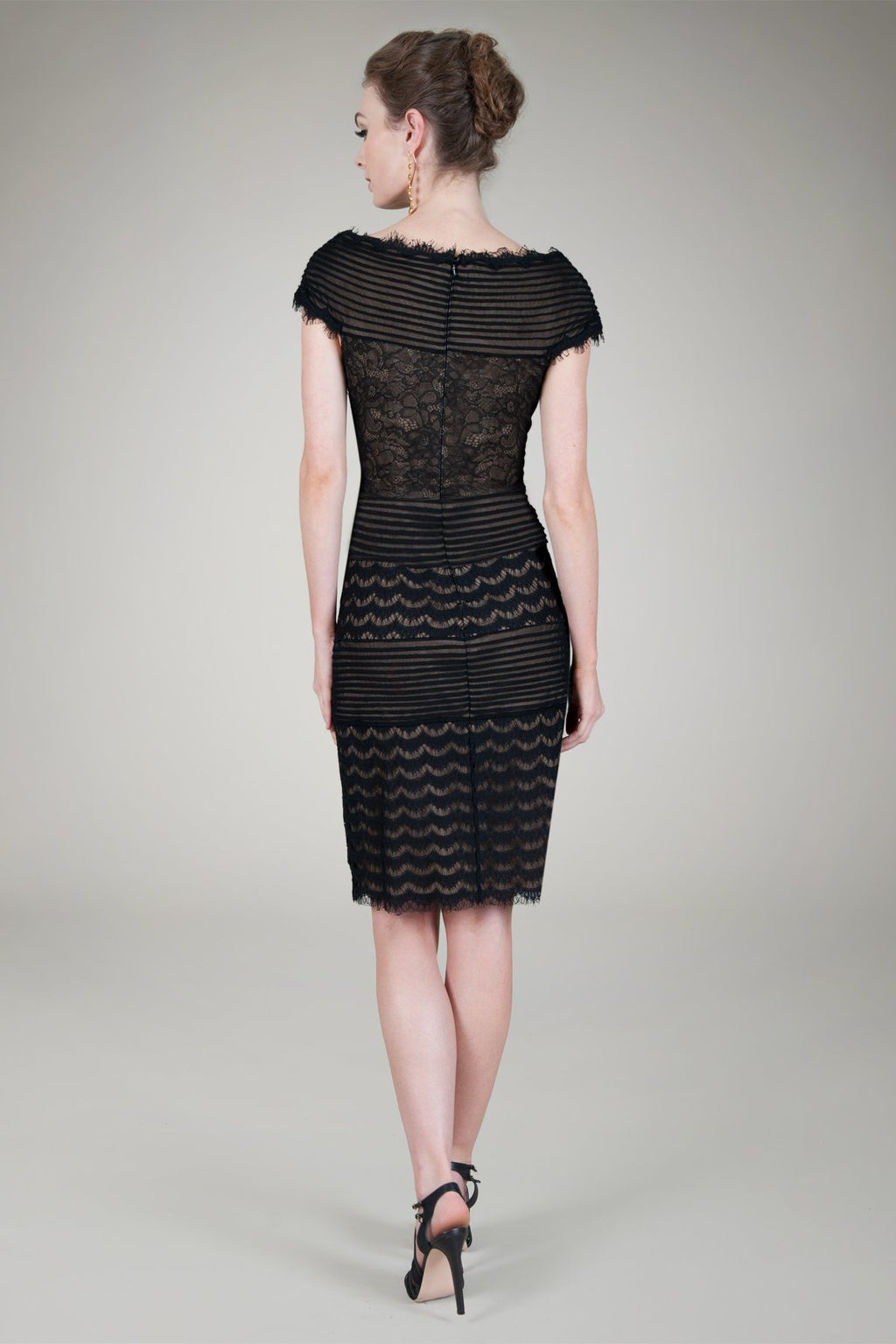 Lace and Silk Medley Dress in Black / Nude