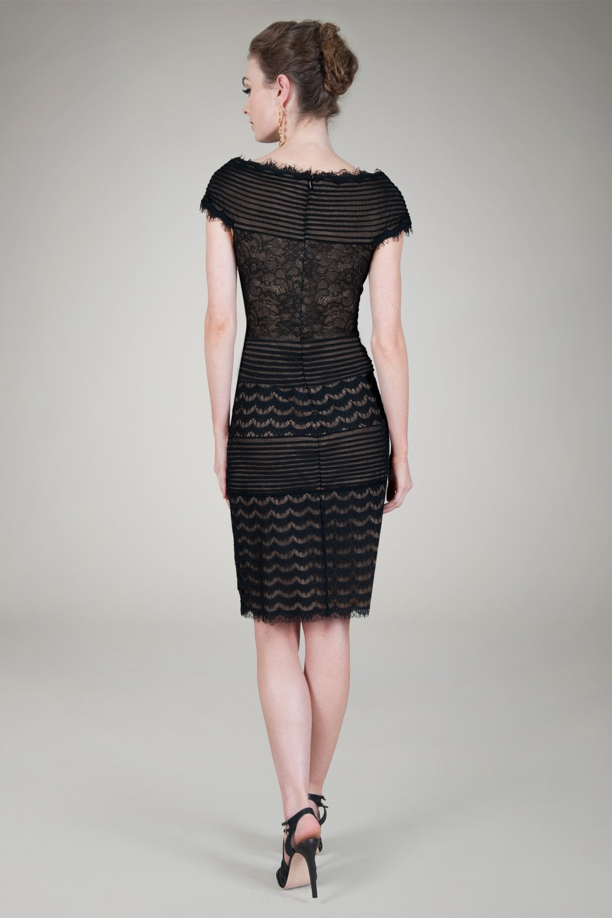 Lace and Silk Medley Dress in Black / Nude