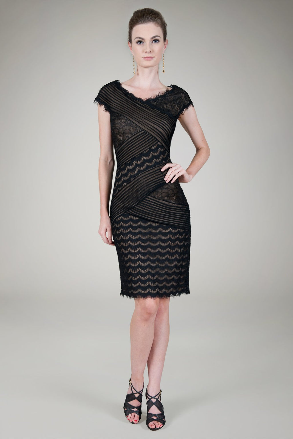 Lace and Silk Medley Dress in Black / Nude