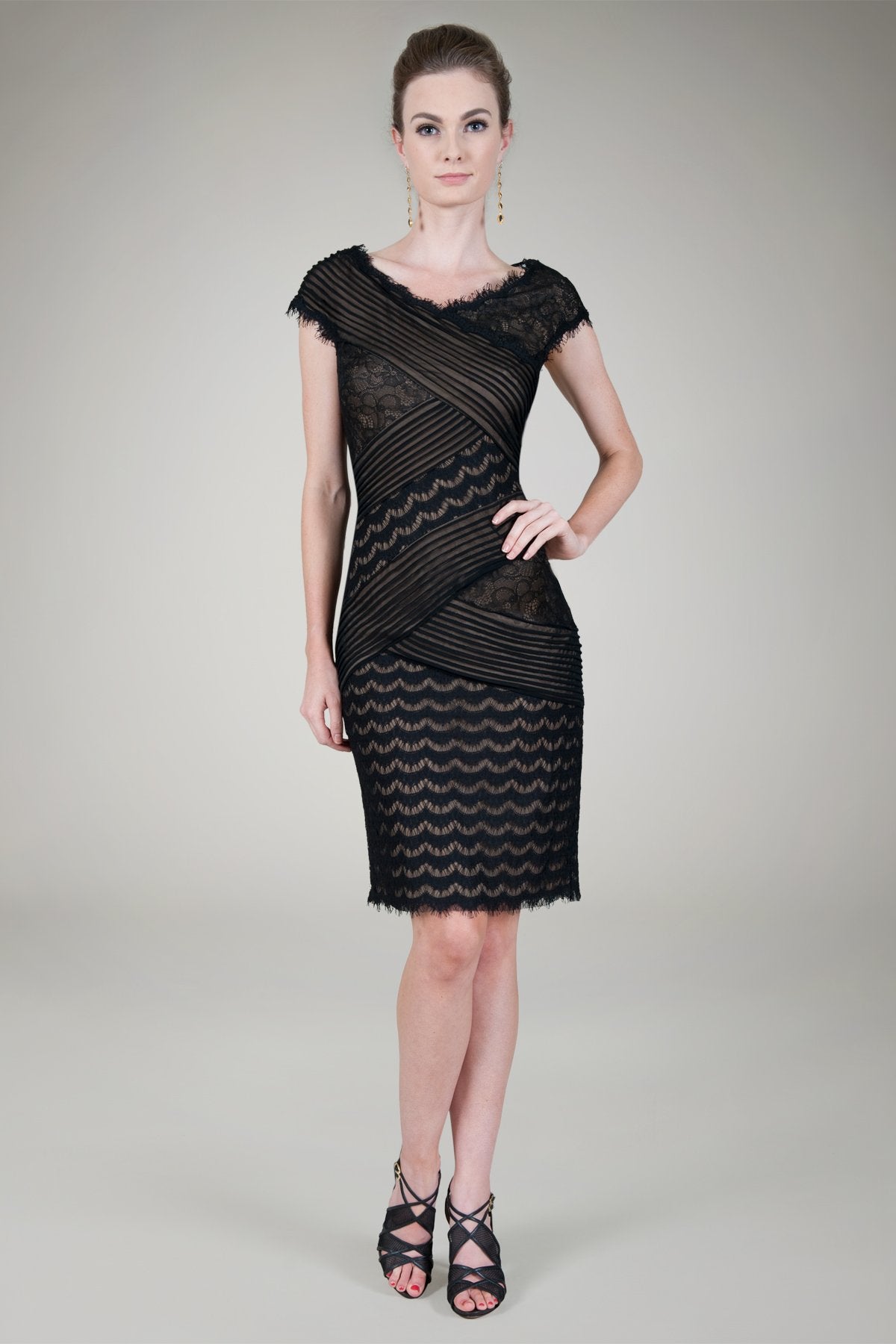 Lace and Silk Medley Dress in Black / Nude