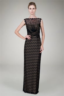 Lace Bateau Evening Gown in Black / Nude