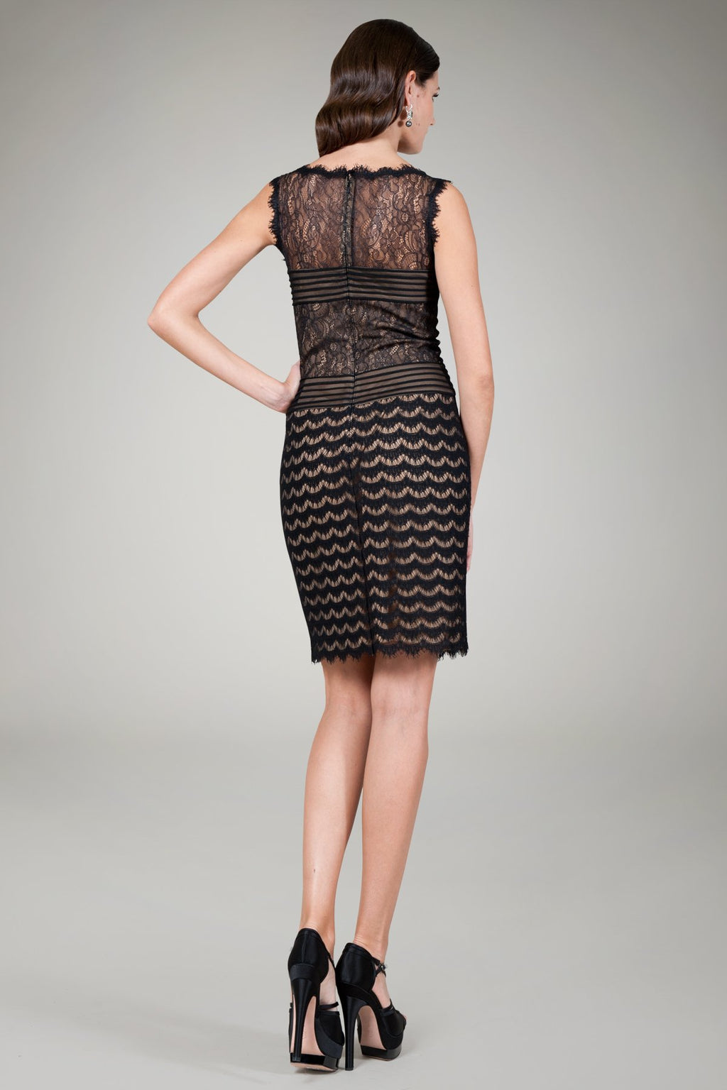 Lace Cocktail Dress in Black / Nude