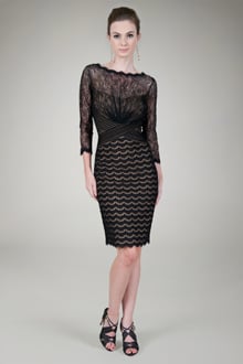 Lace Bateau 3/4 Sleeve Cocktail Dress in Black / Nude