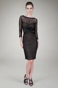 Lace Bateau 3/4 Sleeve Cocktail Dress in Black / Nude