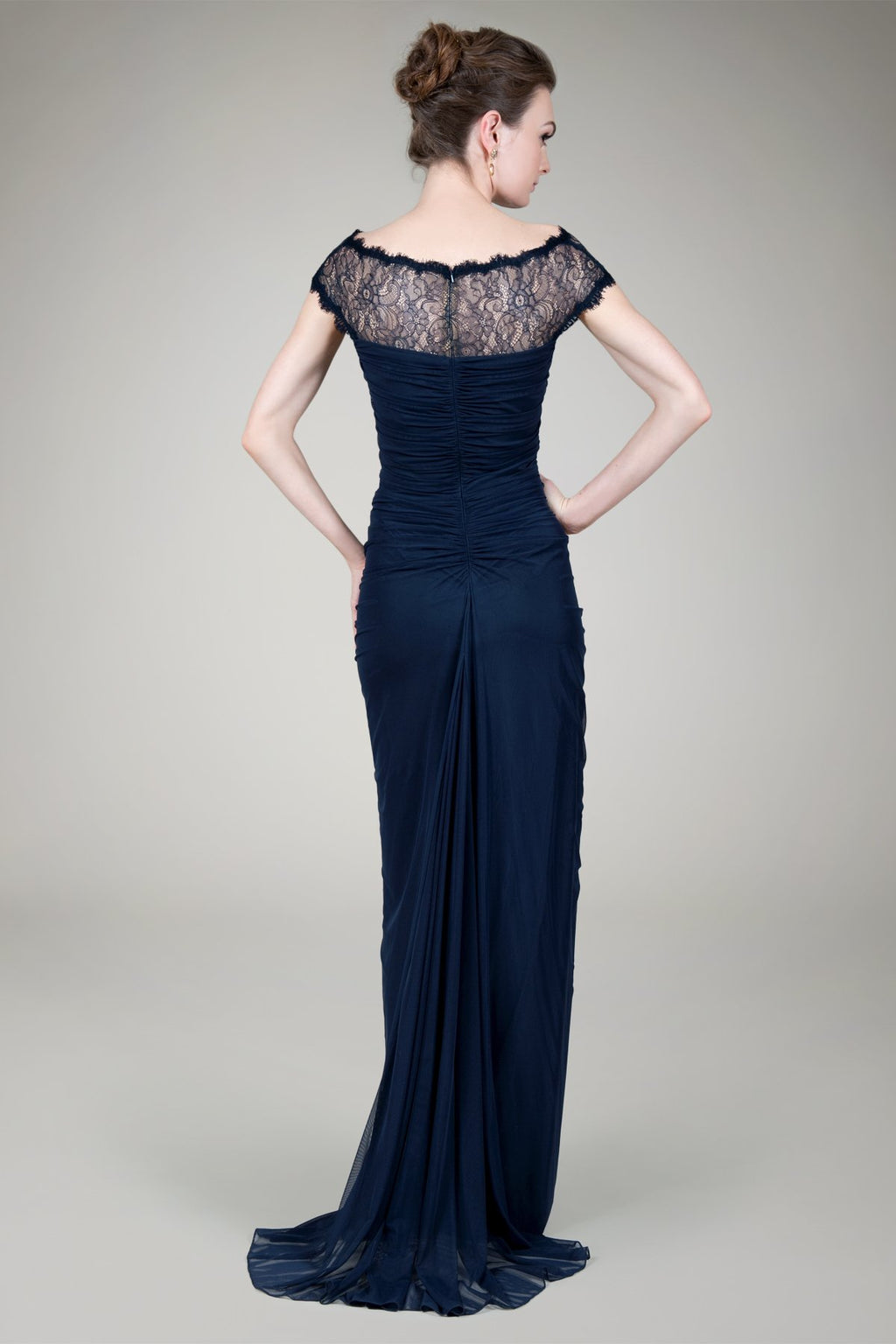 Ruched Chiffon Gown in Navy