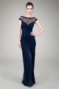 Ruched Chiffon Gown in Navy