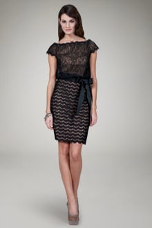 Lace Cocktail Dress in Black / Nude