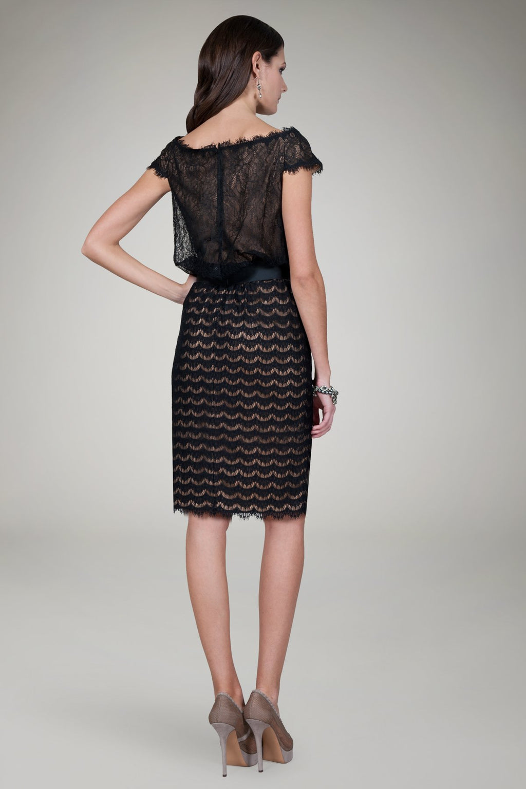 Lace Cocktail Dress in Black / Nude