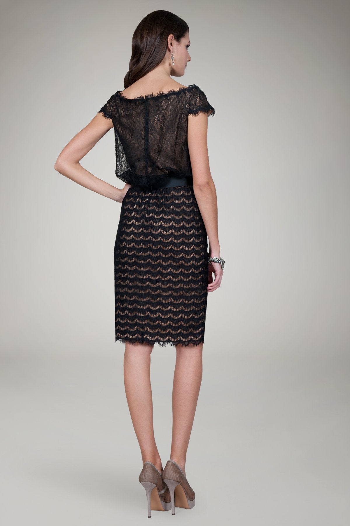 Lace Cocktail Dress in Black / Nude