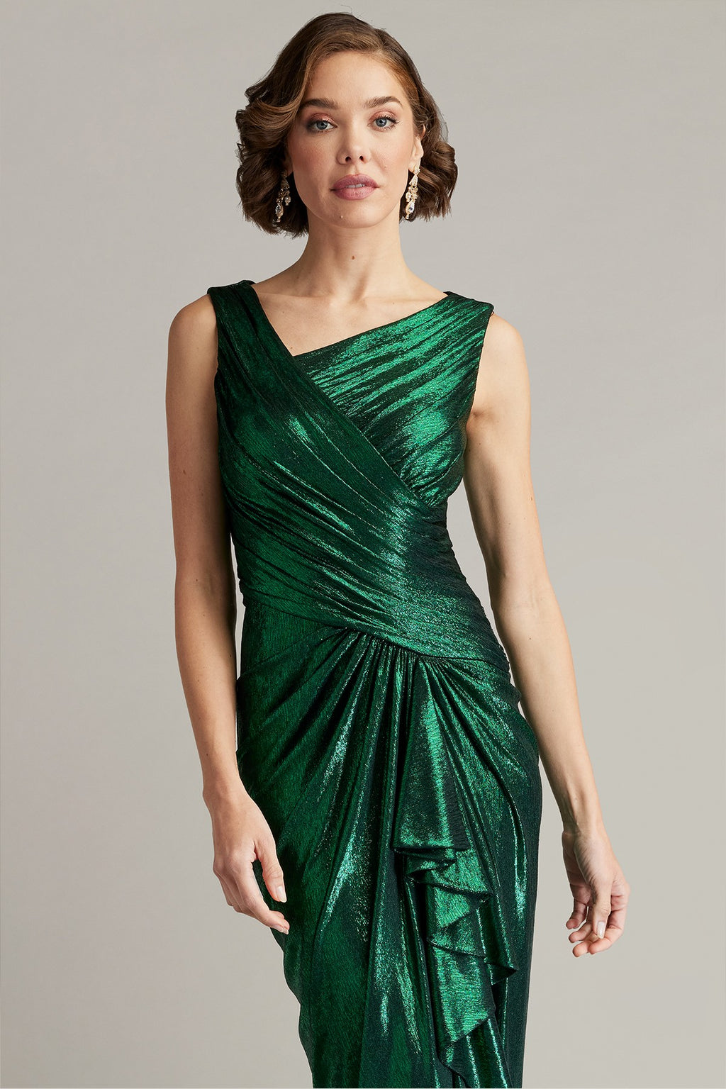 Edana Metallic Waterfall Drape Gown