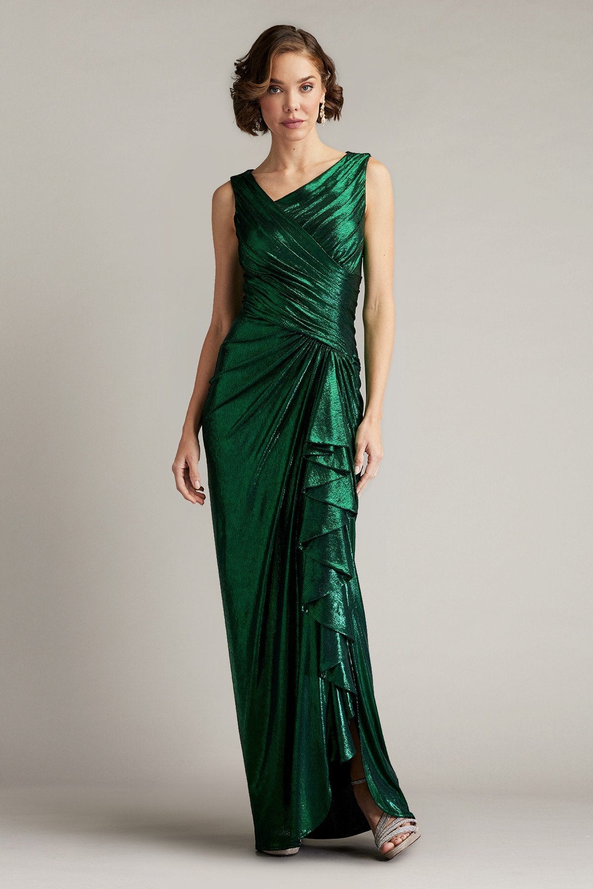 Edana Metallic Waterfall Drape Gown