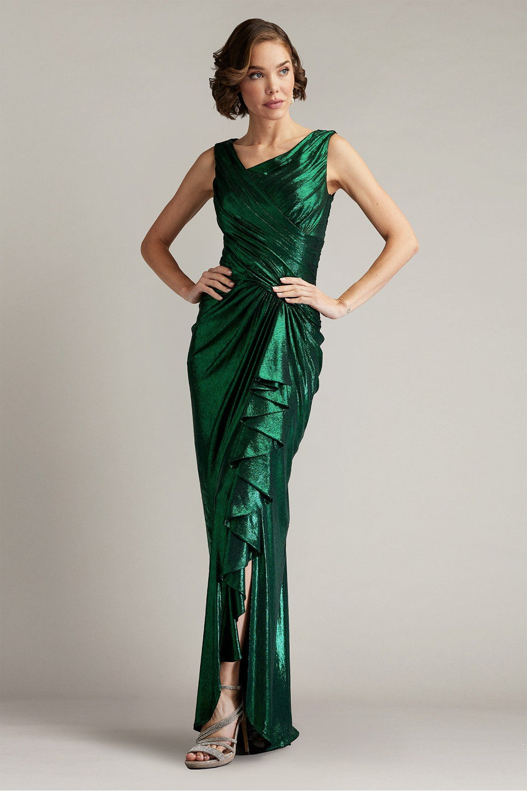 Edana Metallic Waterfall Drape Gown