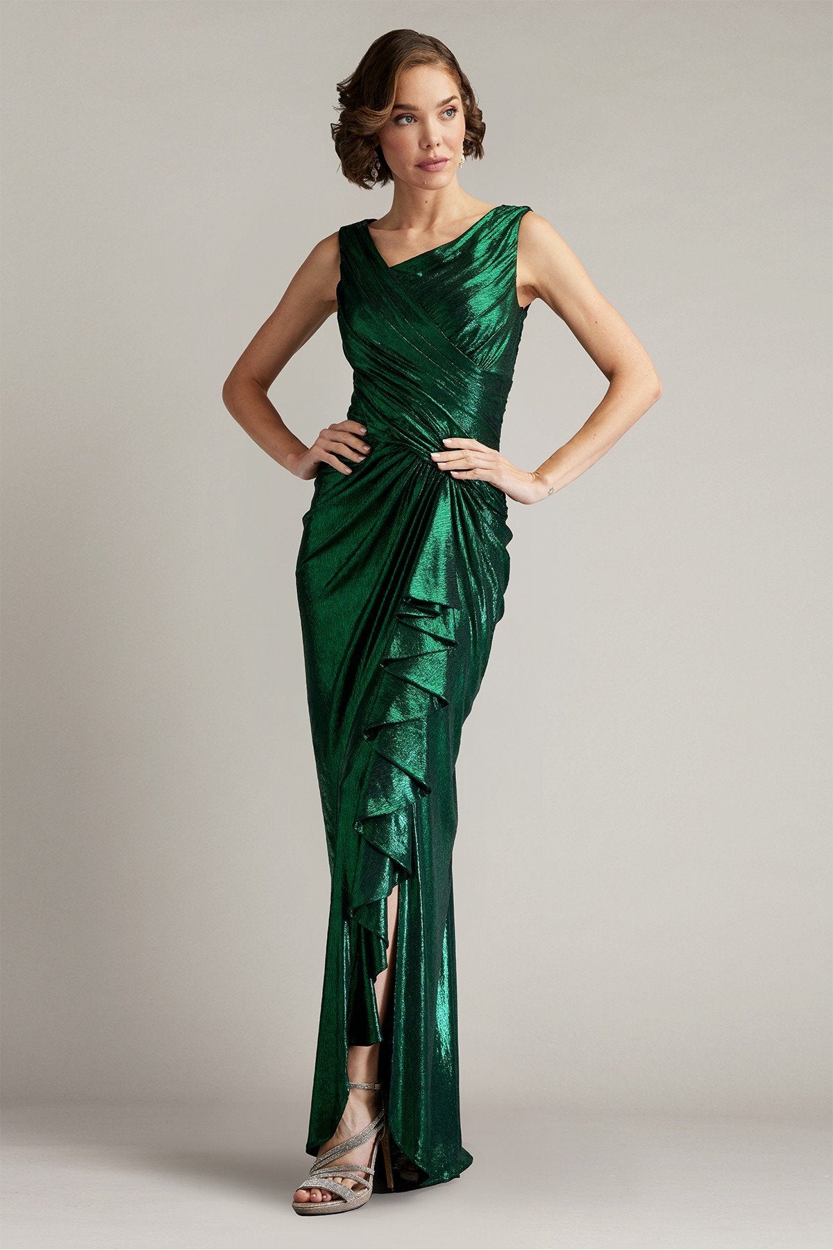 Edana Metallic Waterfall Drape Gown