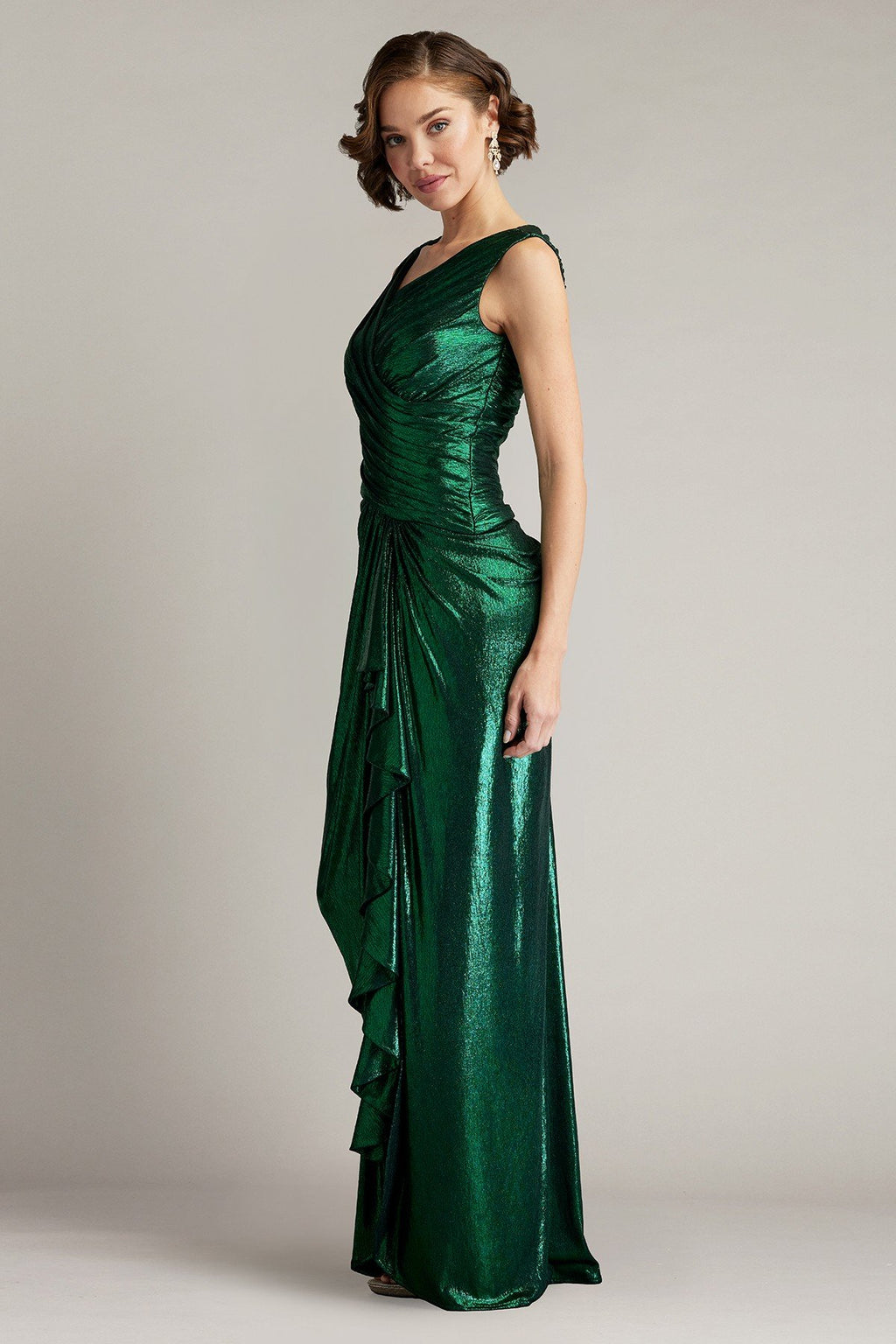 Edana Metallic Waterfall Drape Gown