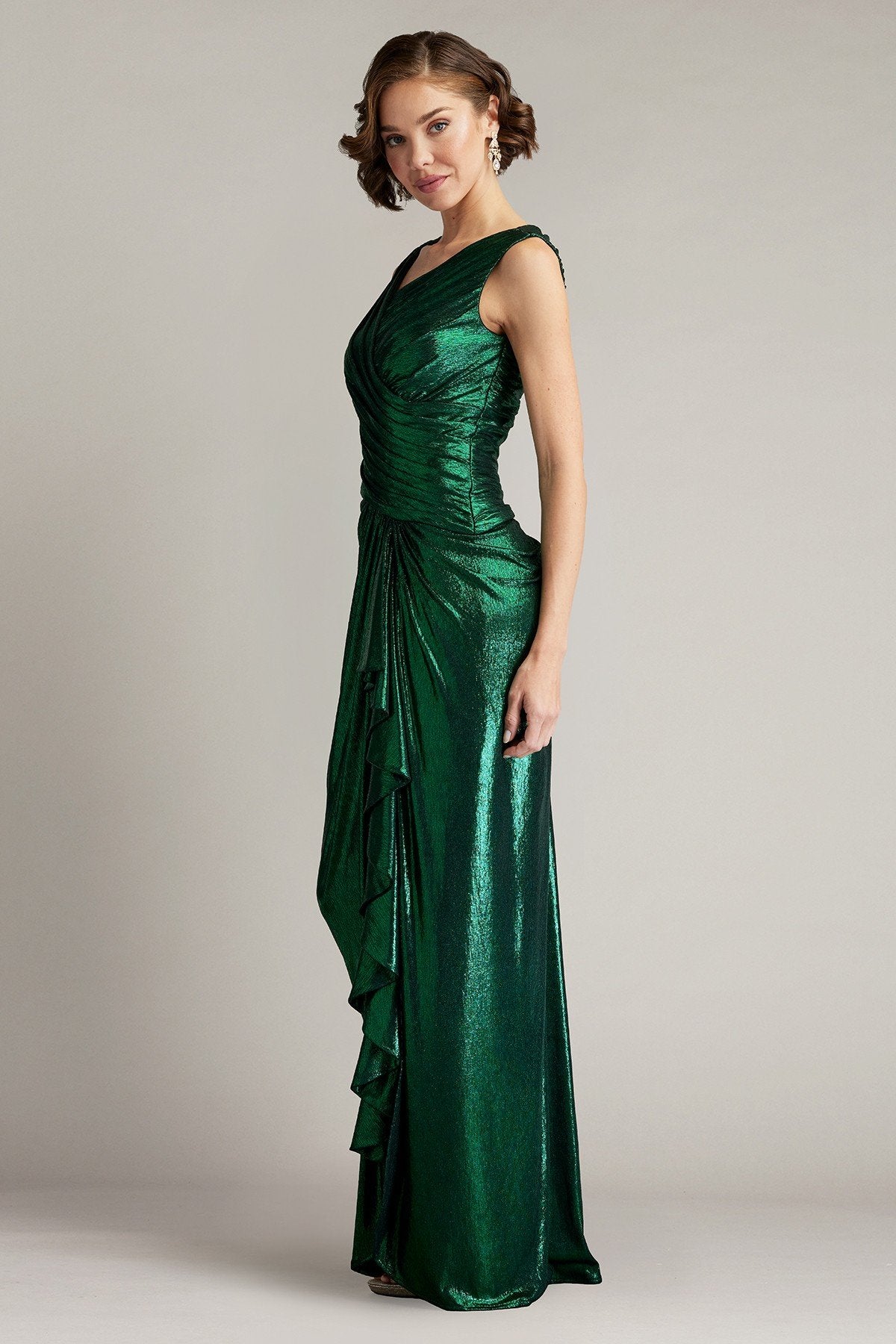 Edana Metallic Waterfall Drape Gown