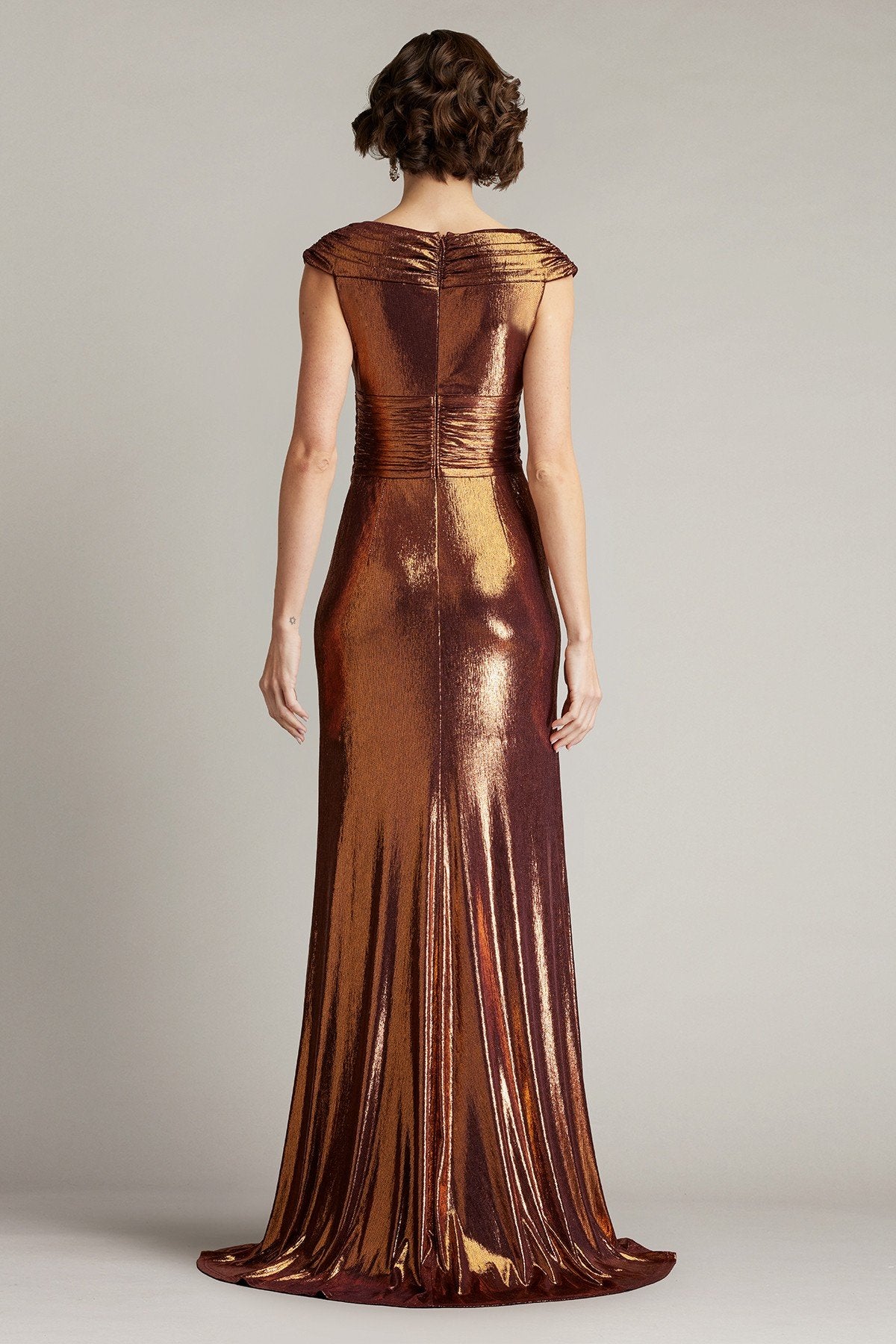 Houghton Metallic Crisscross Draped Gown