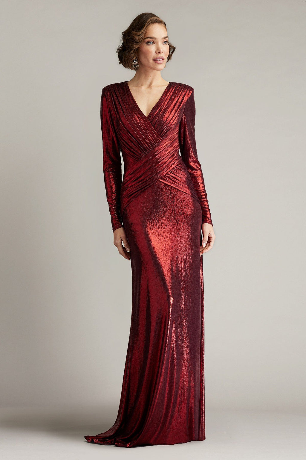 Esau Metallic Crisscross Draped Gown