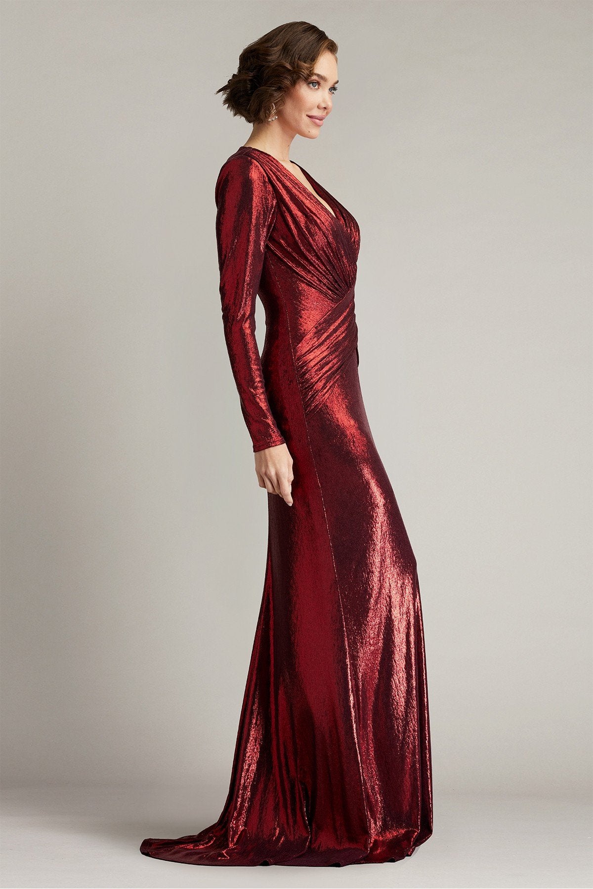 Esau Metallic Crisscross Draped Gown