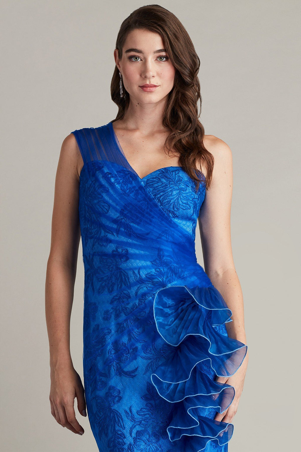 Ivie Embroidered Waterfall Ruffle Dress