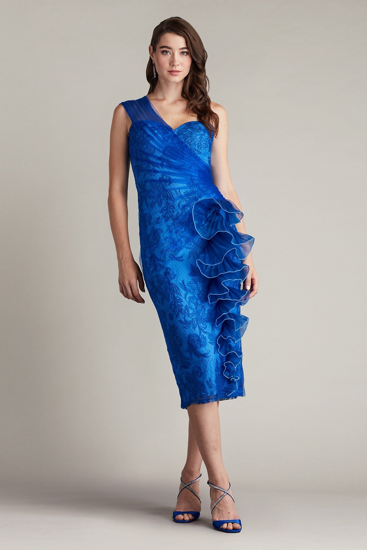 Ivie Embroidered Waterfall Ruffle Dress