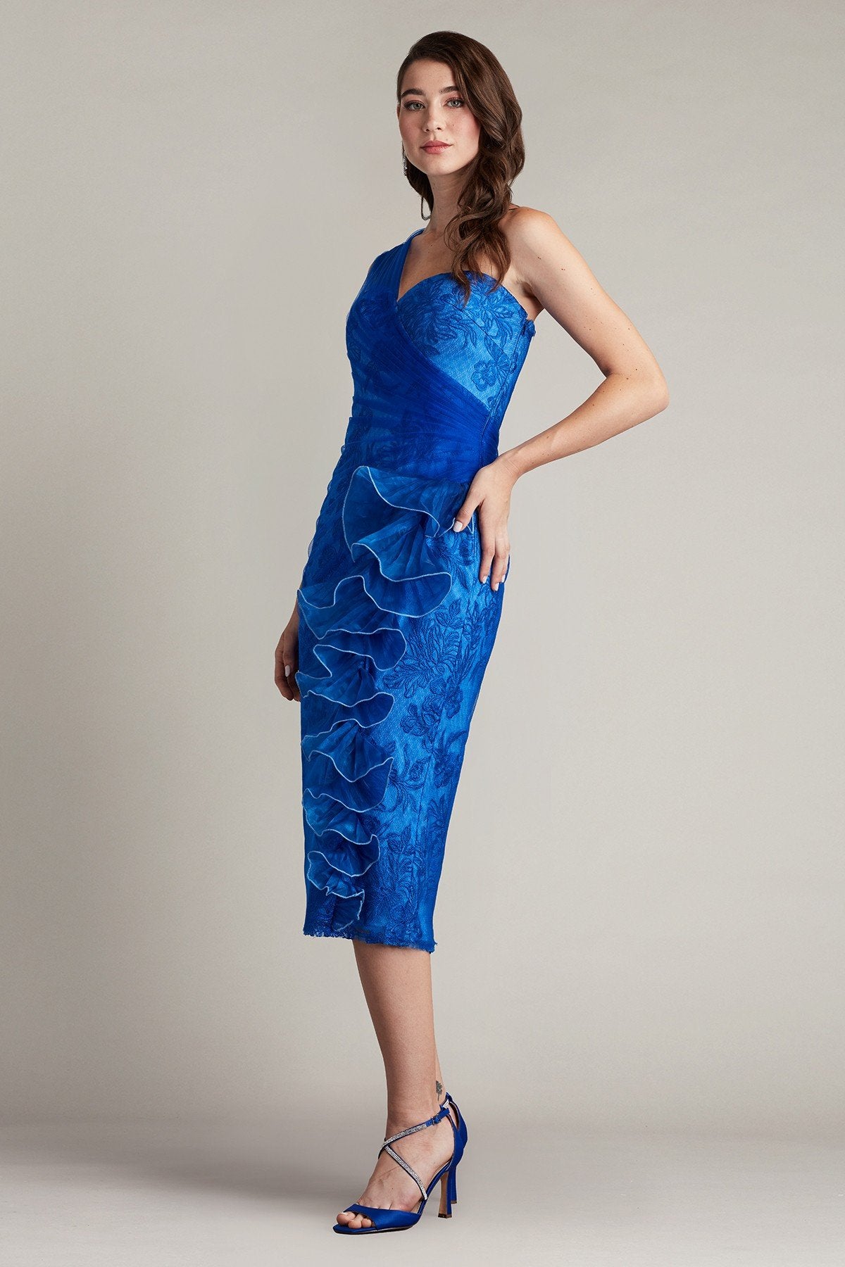 Ivie Embroidered Waterfall Ruffle Dress