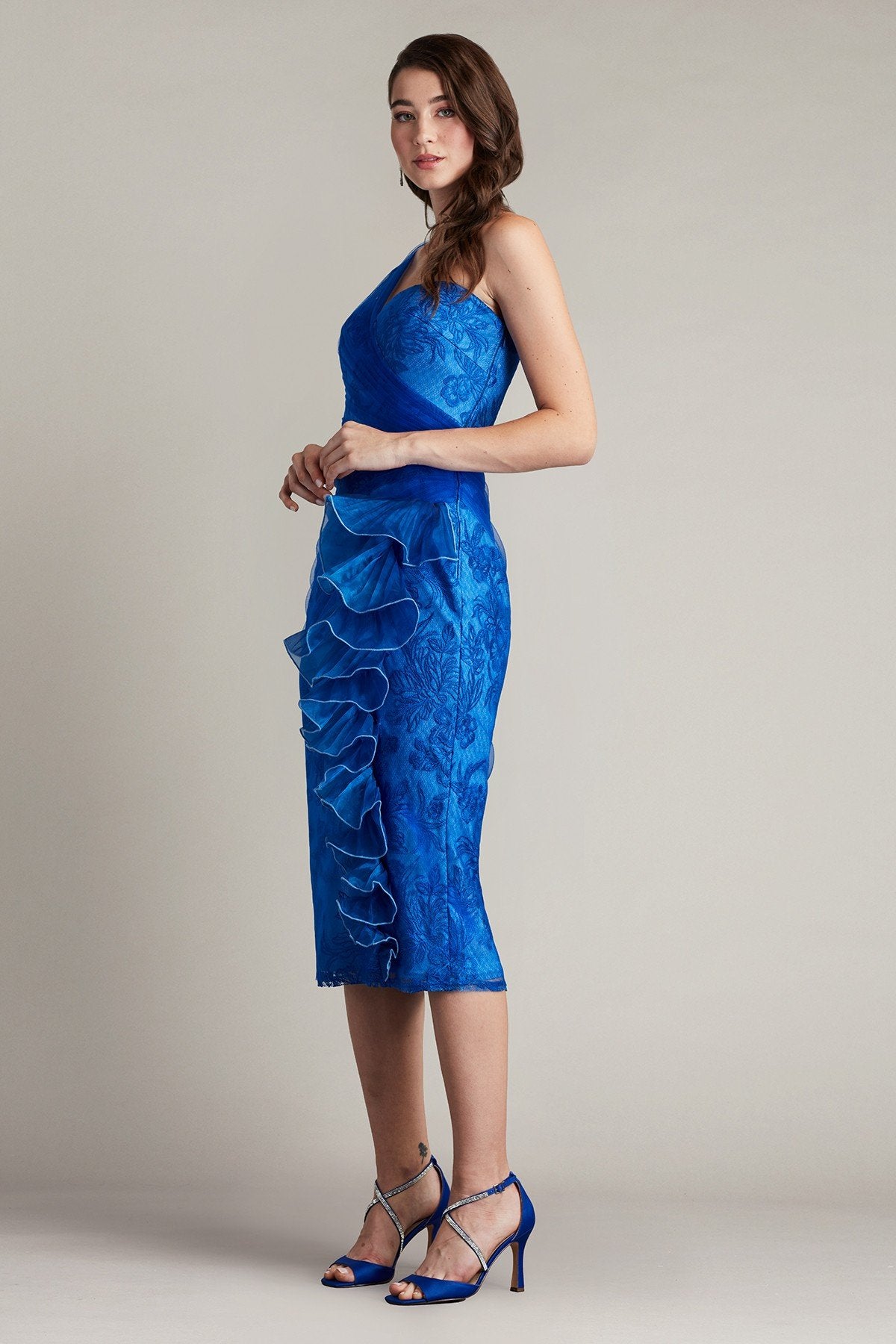 Ivie Embroidered Waterfall Ruffle Dress
