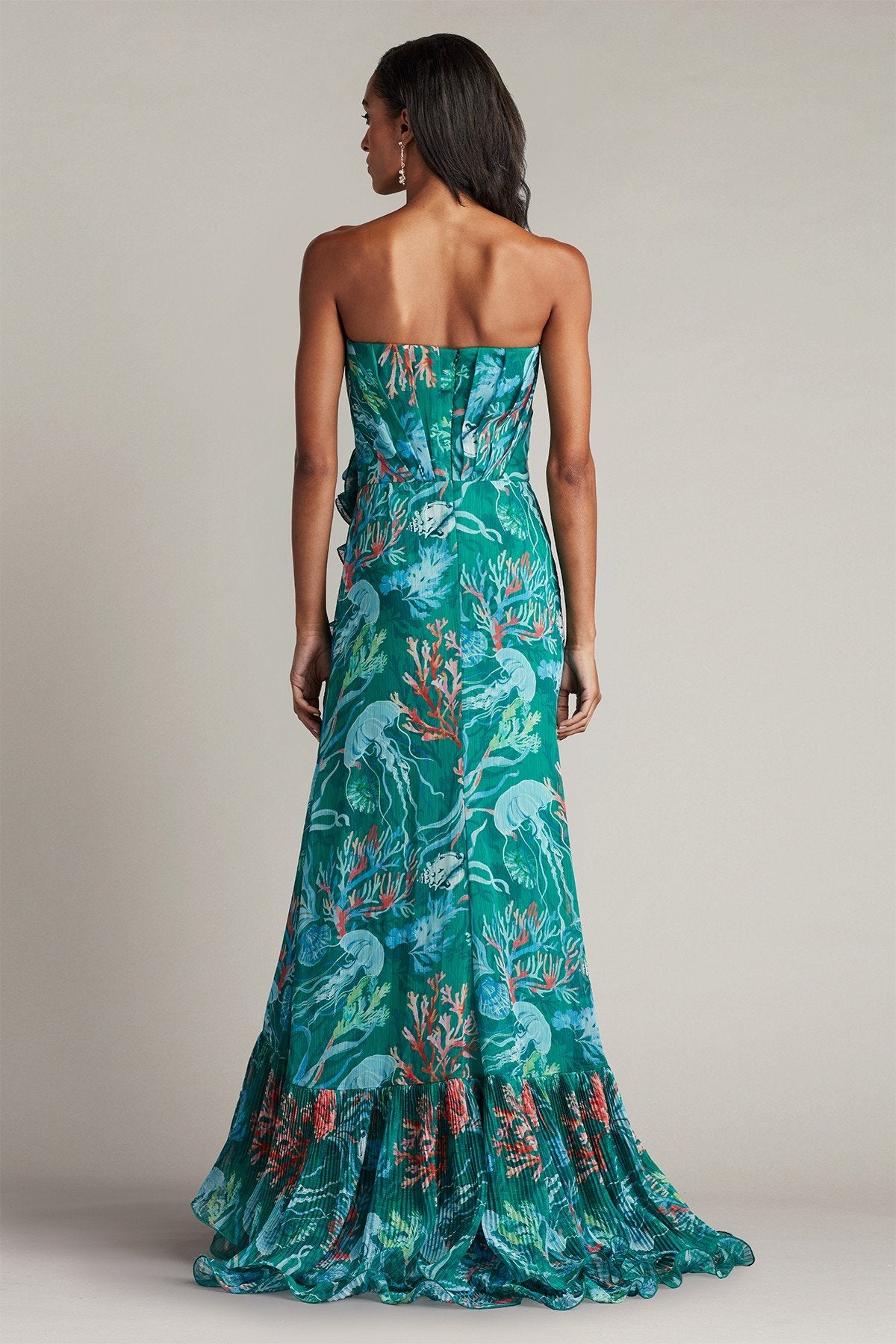 Morwenna Oceanic Print Ruffle Gown