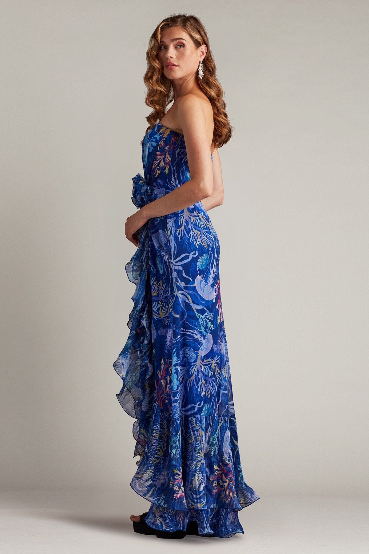 Morwenna Oceanic Print Ruffle Gown