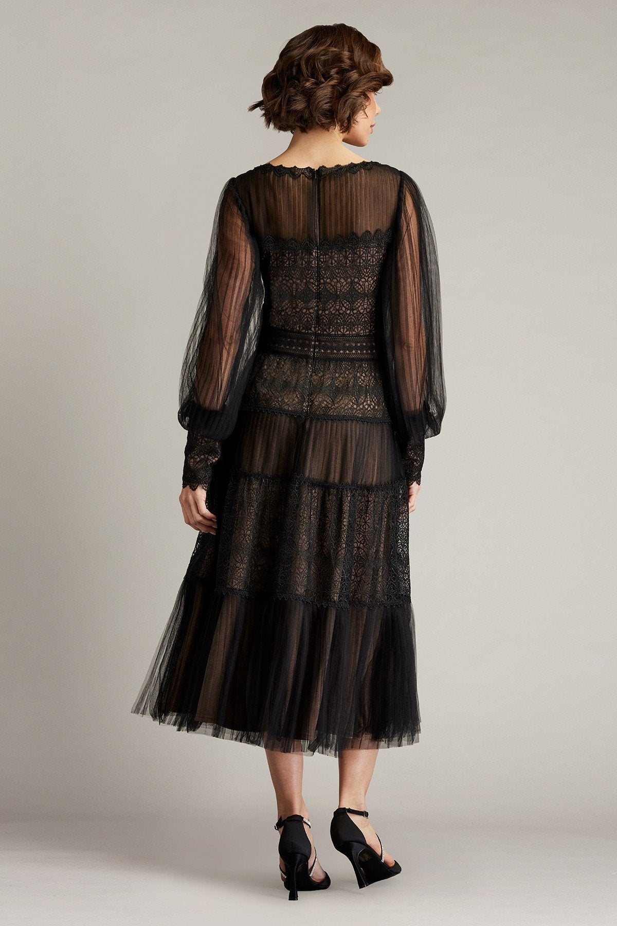 Anaka Pleated Tulle Embroidered Midi Dress
