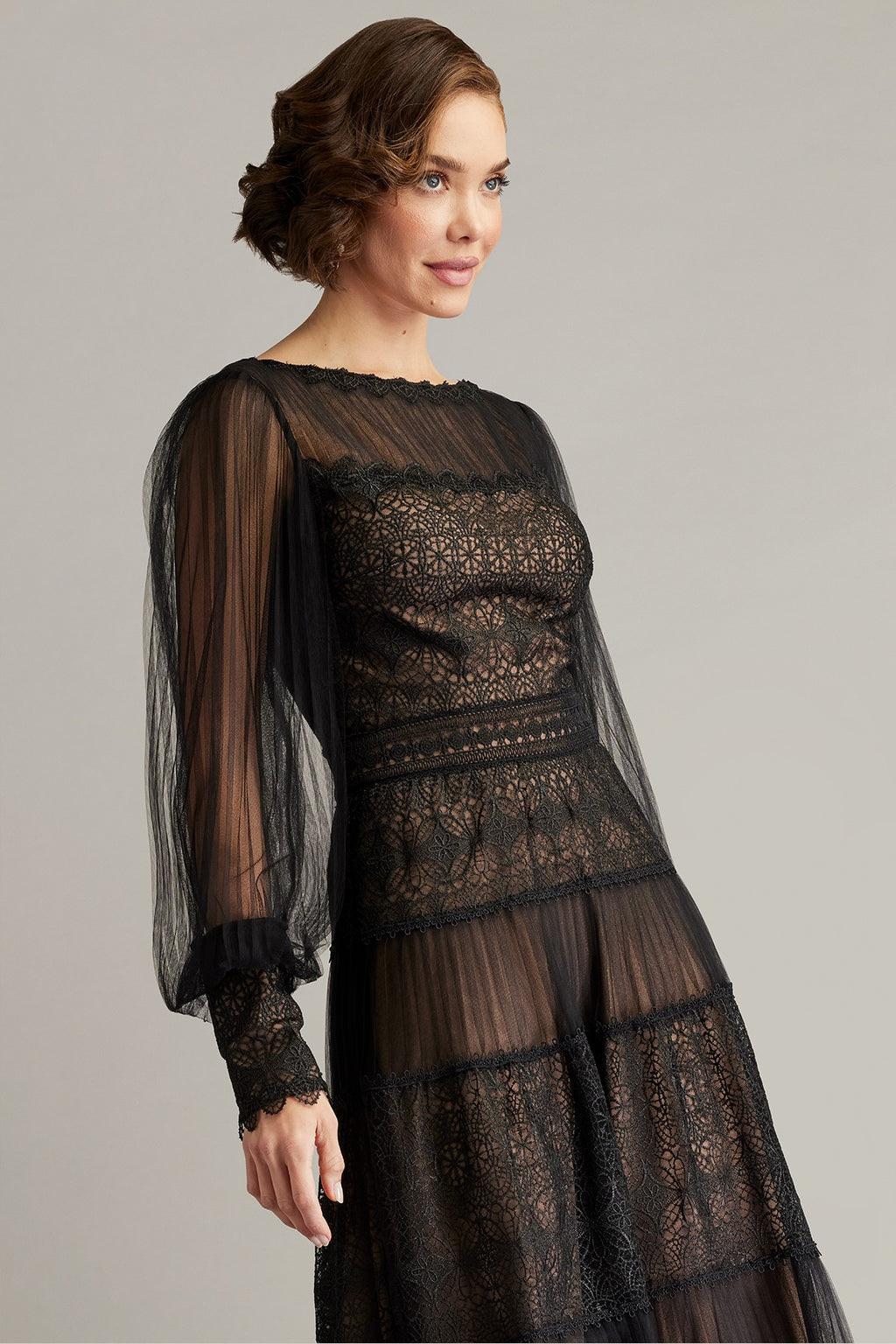 Anaka Pleated Tulle Embroidered Midi Dress