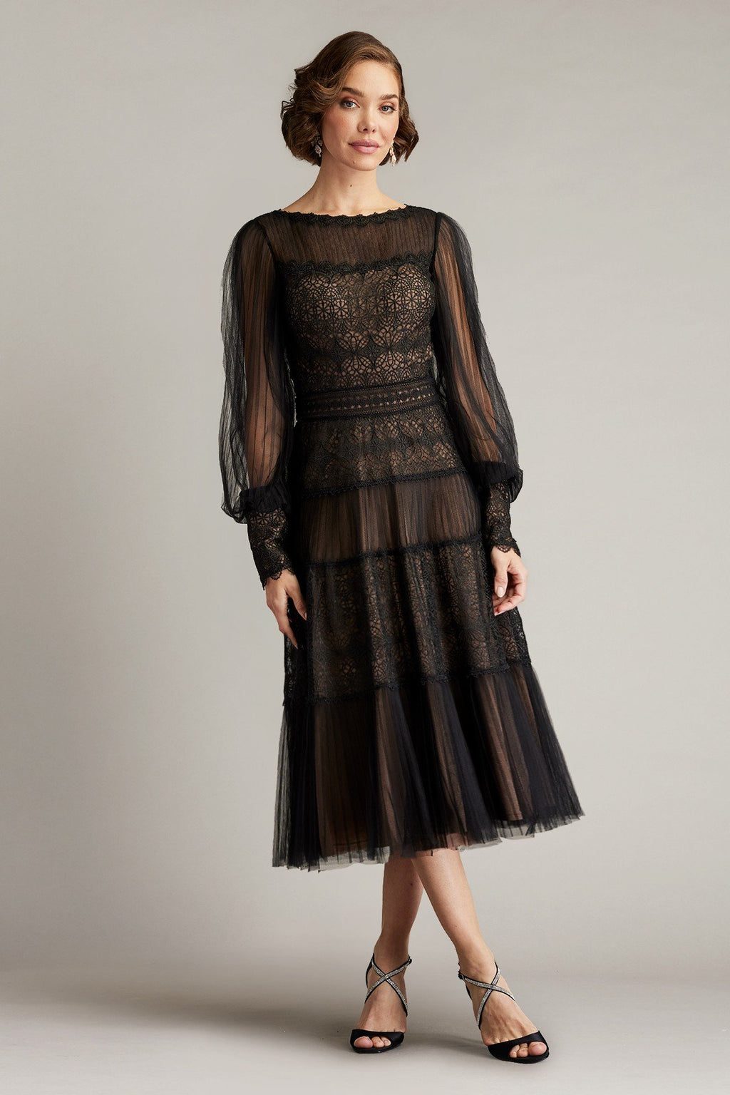 Anaka Pleated Tulle Embroidered Midi Dress  Tadashi Shoji Official Online  Boutique