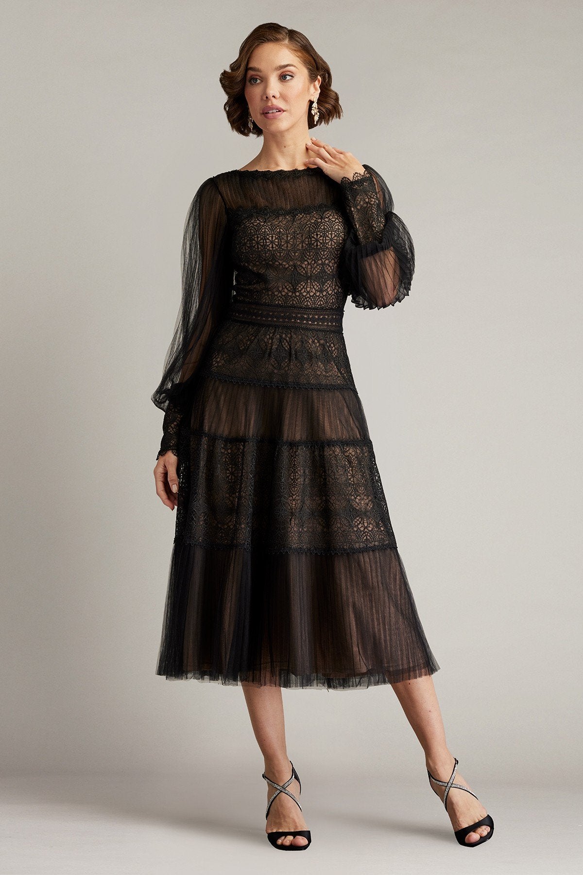 Anaka Pleated Tulle Embroidered Midi Dress – Tadashi Shoji