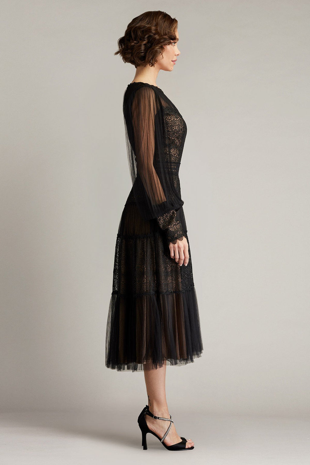 Anaka Pleated Tulle Embroidered Midi Dress