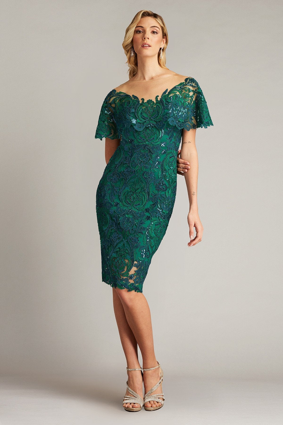 Gidare Sequin Embroidered Illusion Dress