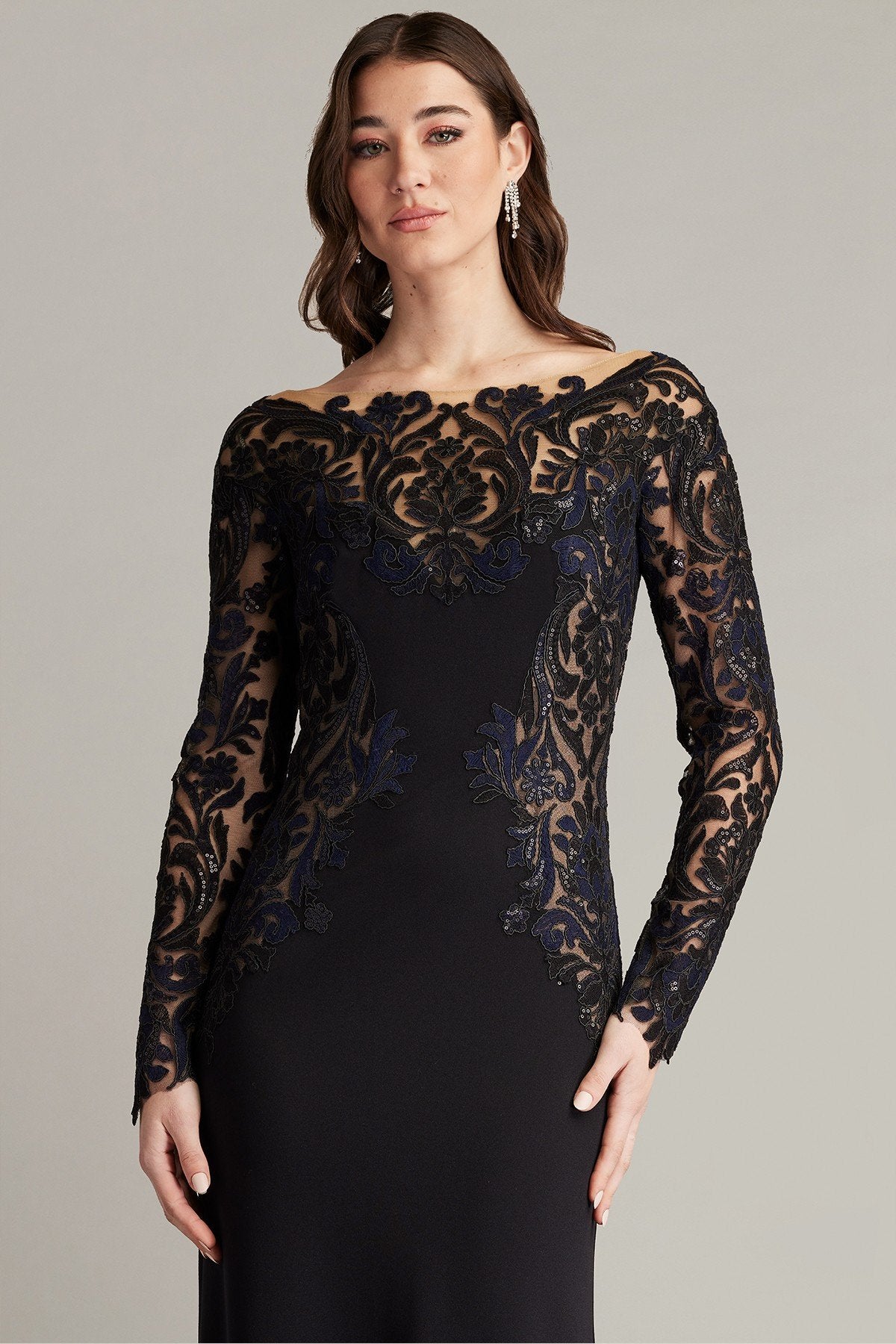 Damita Sequin Embroidered Illusion Gown