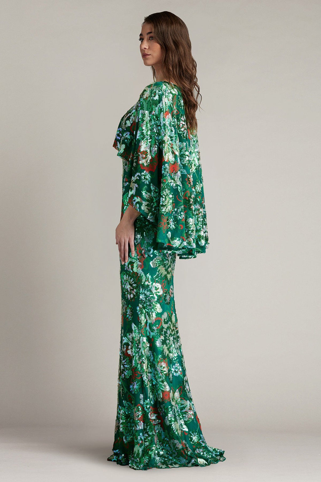 Elil Sequin Tulle Cape Overlay Gown