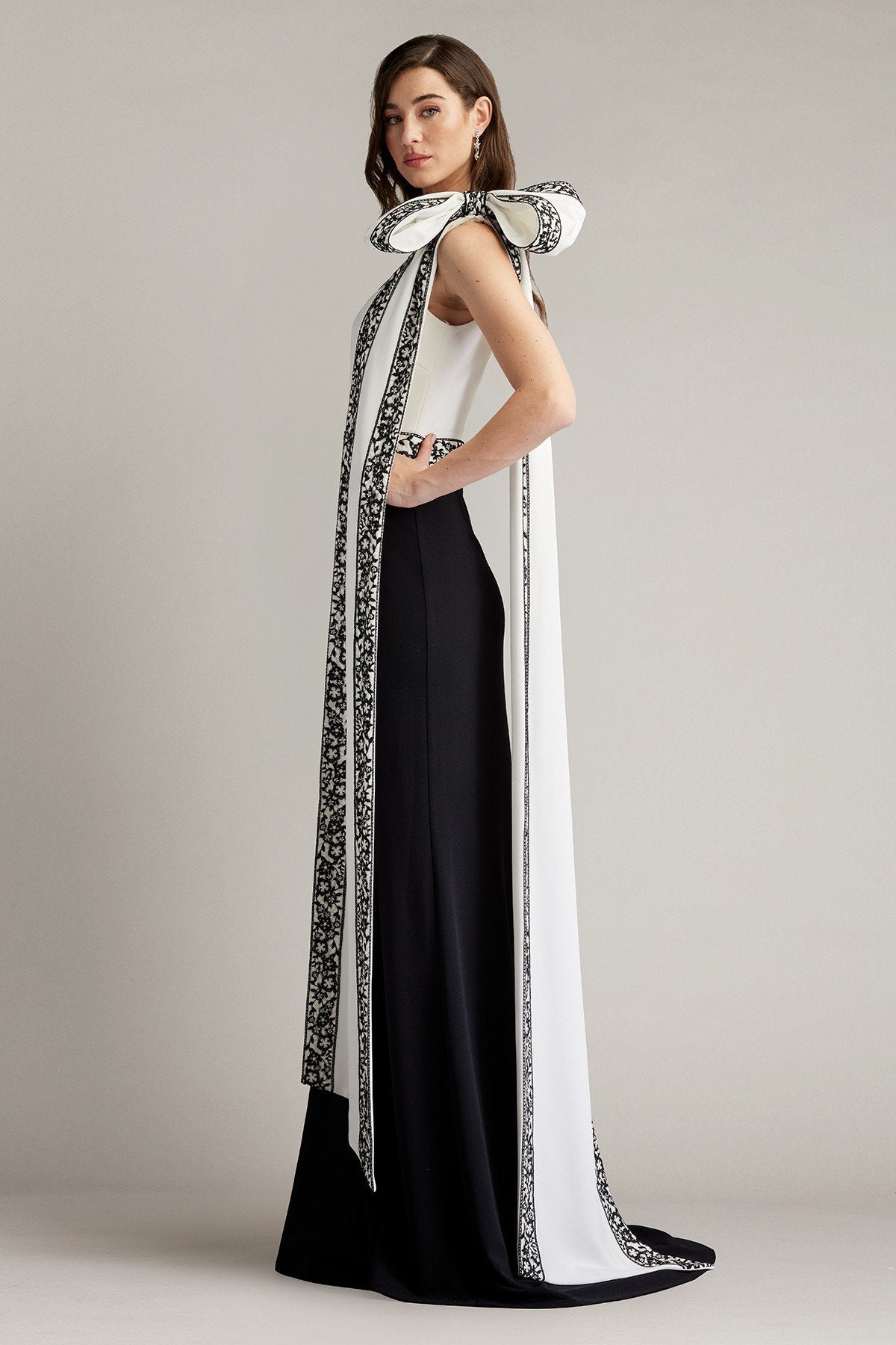 Domini Two-Tone Bow Shoulder Gown