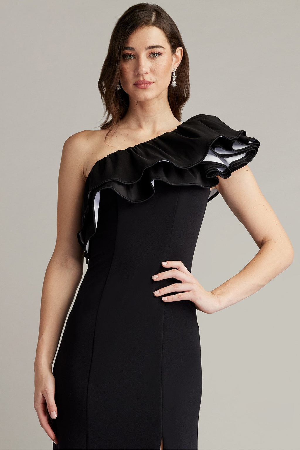 Roni One-Shoulder Ruffle Gown