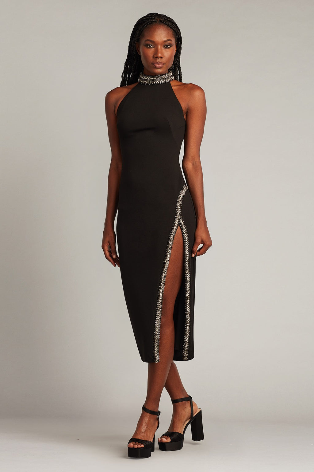 Steva Embellished Halter Midi Dress
