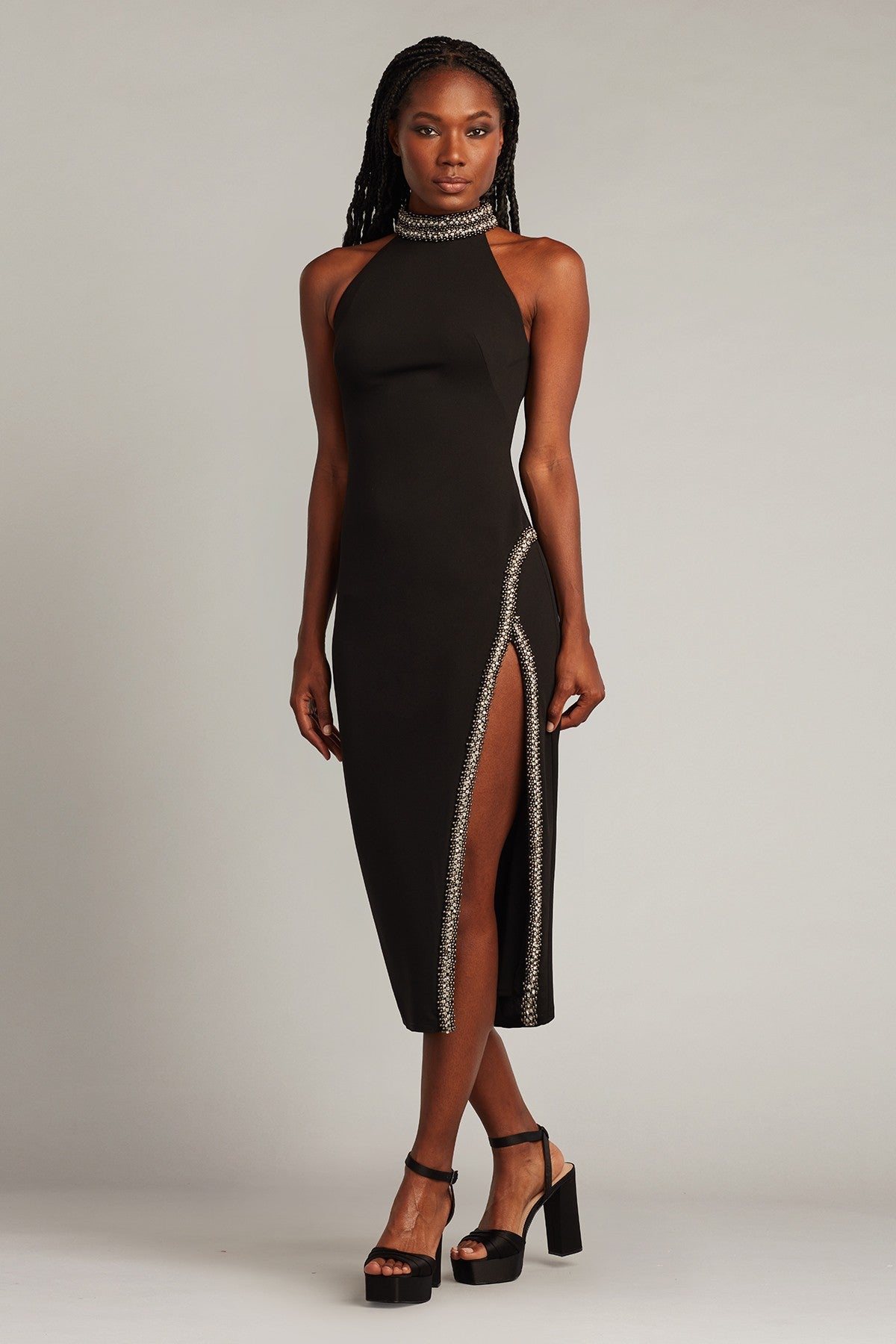 Steva Embellished Halter Midi Dress