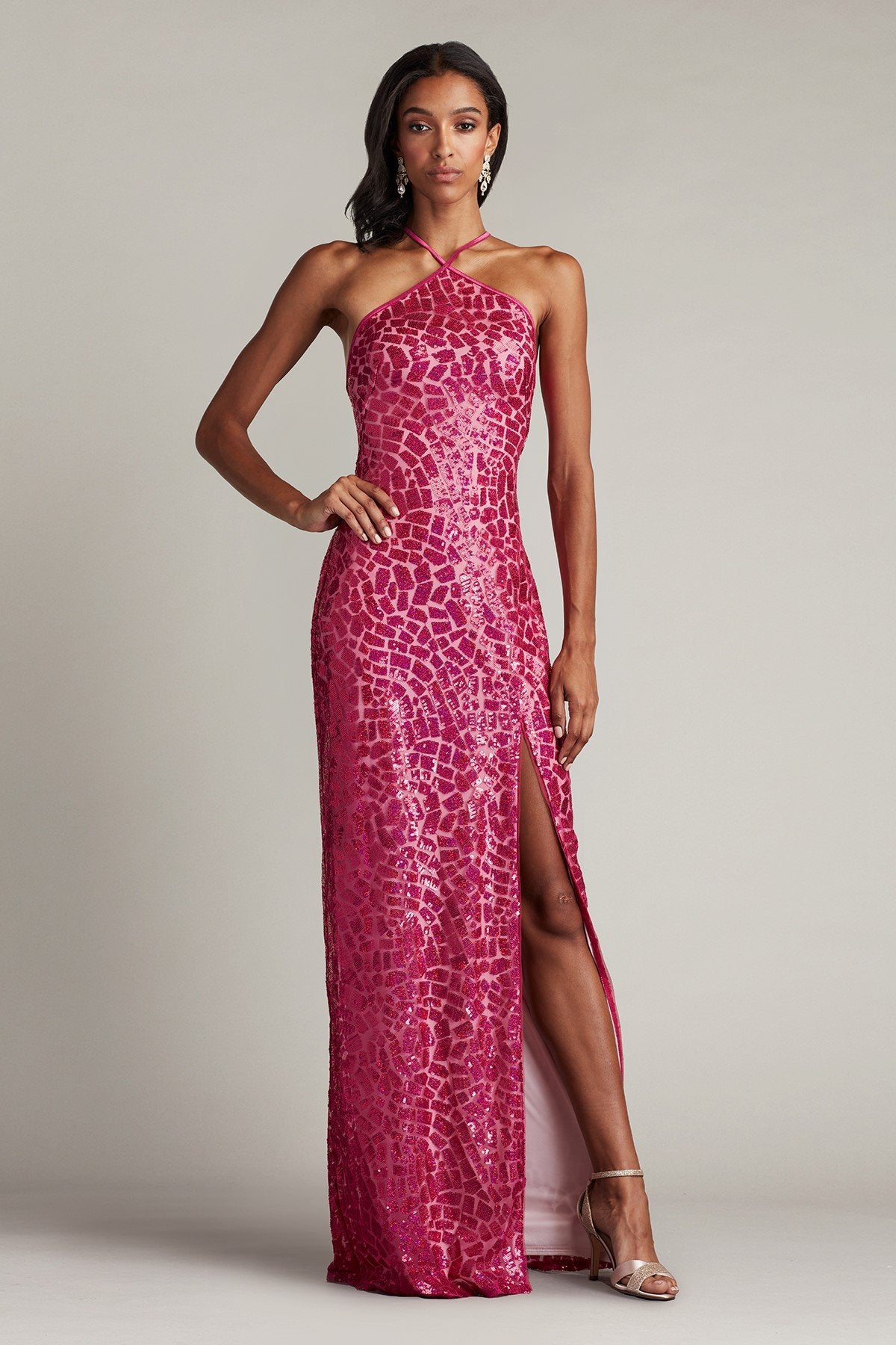 Koda Animal Sequin Halter Gown – Tadashi Shoji Official Online