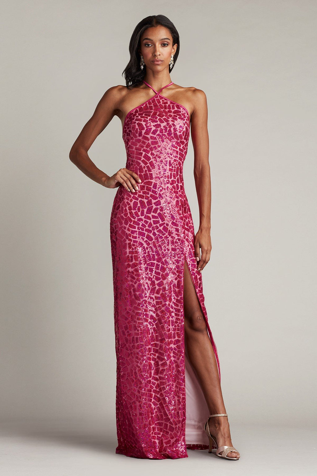 Koda Animal Sequin Halter Gown