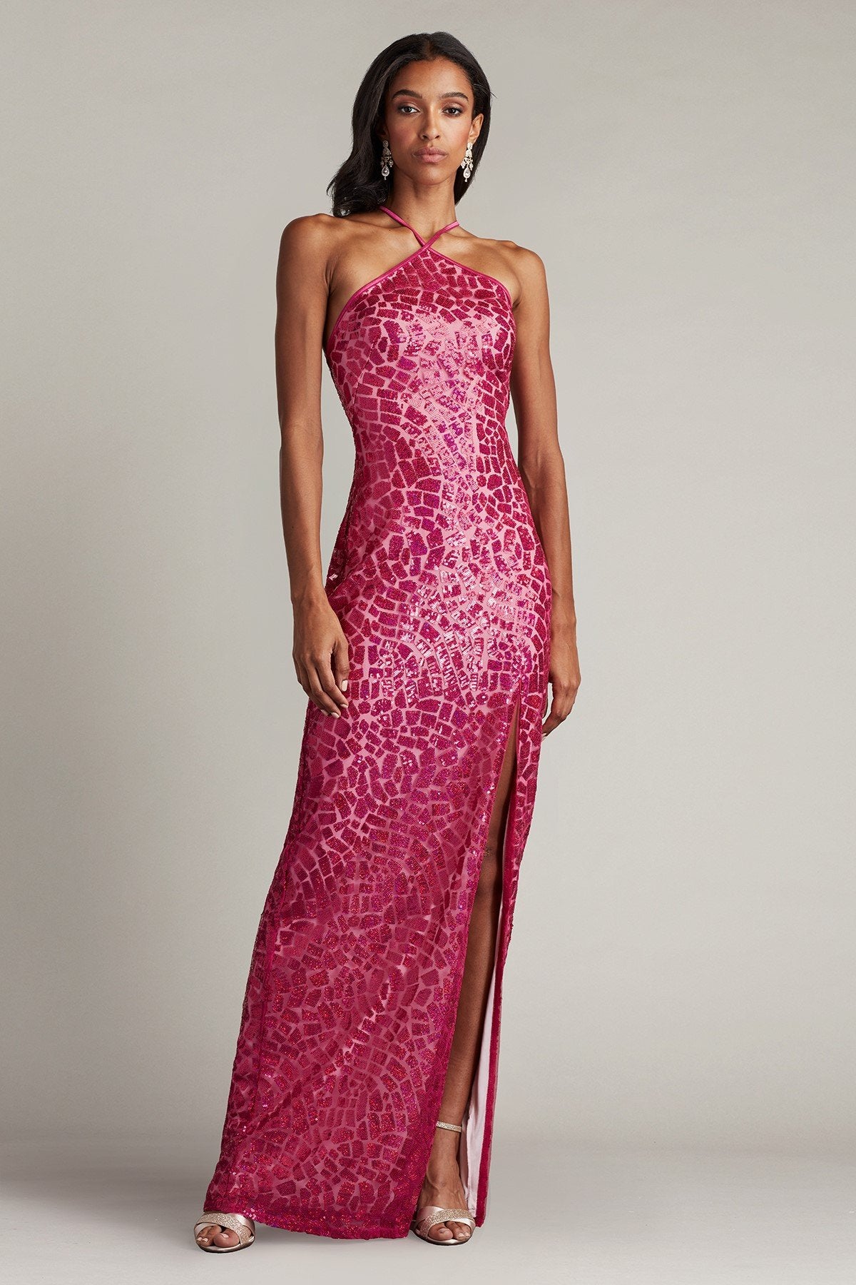 Koda Animal Sequin Halter Gown  Tadashi Shoji Official Online Boutique
